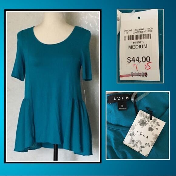 LDLA blue medium top - ruffle side , short sleeve - Picture 1 of 4